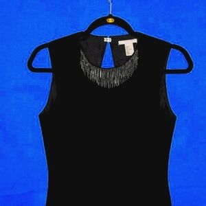 H&M Sleeveless Sheath Dress - Women's Size 4 - Black with Beaded Neckline